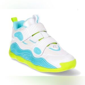 AND1 Strap Basketball Sneakers 2.0 kid’s Size 4 Shoes White Blue Neon Green